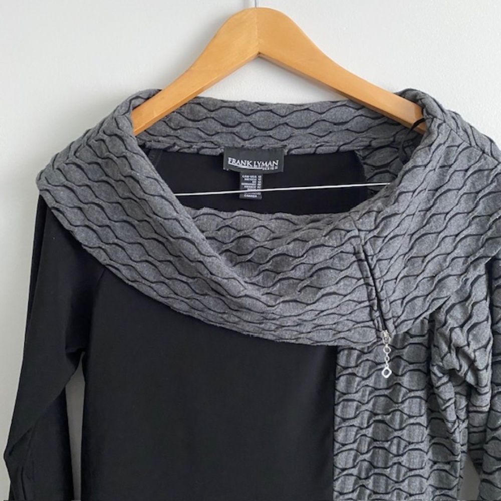 Frank Lyman Black and Gray Cowl Neck Sweater with Unique Two-Tone Design Size 12 - Picture 2 of 6